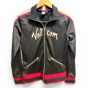 Volcom VTG Men's Striped Track Jacket Zip Stand Collar Black Red White Size S